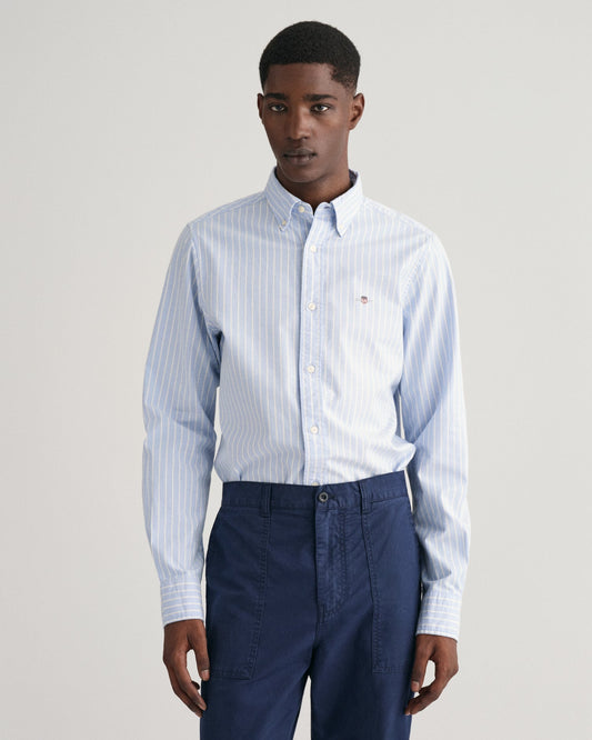 Gestreiftes Oxford-Stretchhemd im Slim Fit für Herren – HELLBLAU