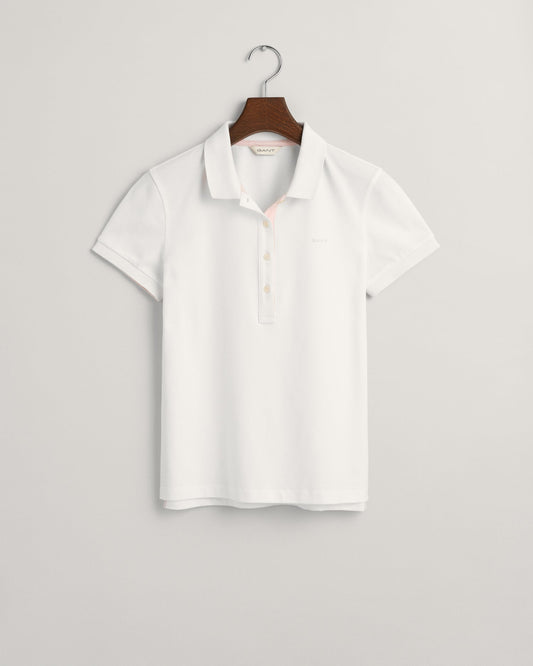 Polo piqué à col contrasté pour femme - BLANC