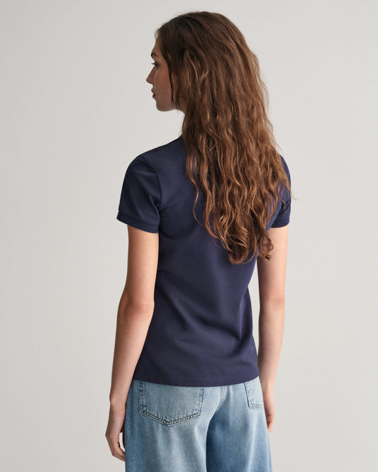 Polo piqué à col contrasté pour femme - BLEU SOIR