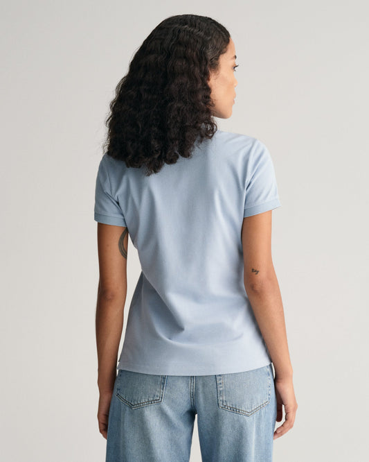 Polo piqué à col contrasté pour femme - BLEU TOURTERELLE