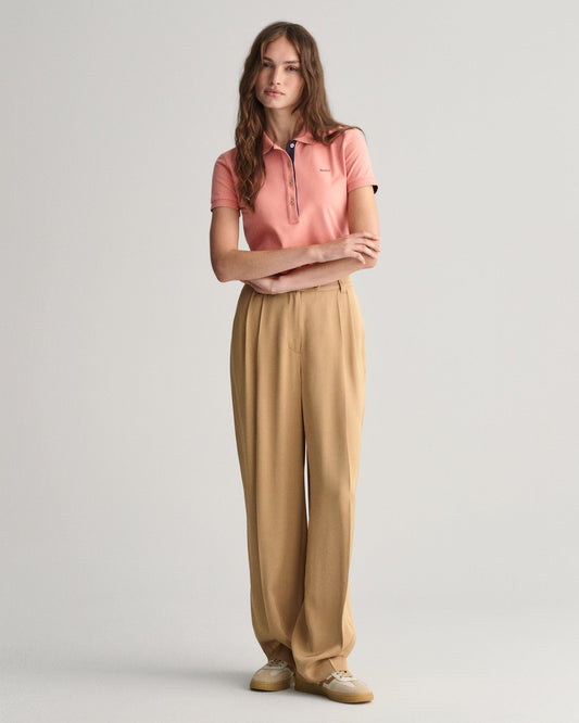 Polo piqué à col contrasté pour femme - ROSE PÊCHE