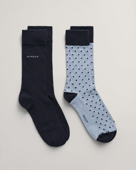 2er-Pack gepunktete und einfarbige Socken für Herren – TAUBENBLAU