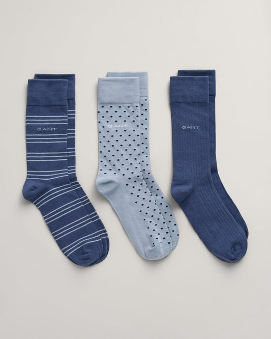 3er-Pack gemusterte Socken für Herren - DUSTY BLUE SEA