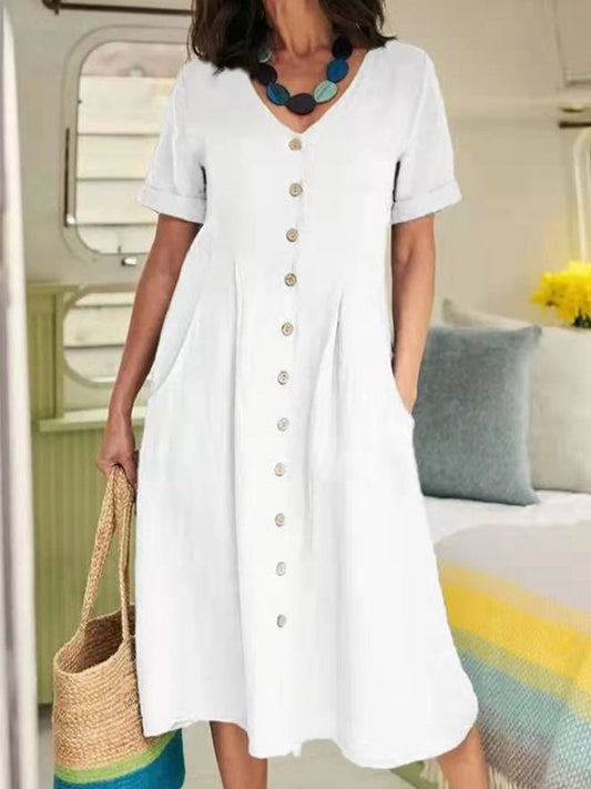 Robe décontractée élégante en coton et lin pour femme