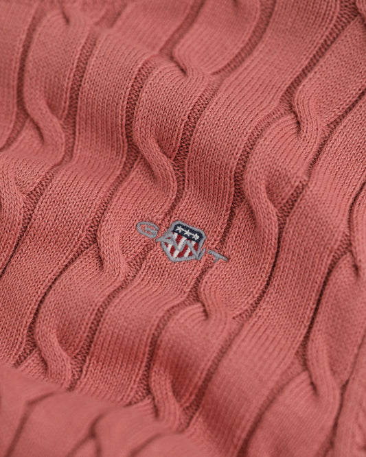 Teen Girls Stretch Cotton Cable Knit Crew Neck Sweater