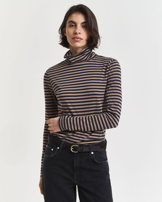 Lightweight Striped Cotton Turtleneck Top