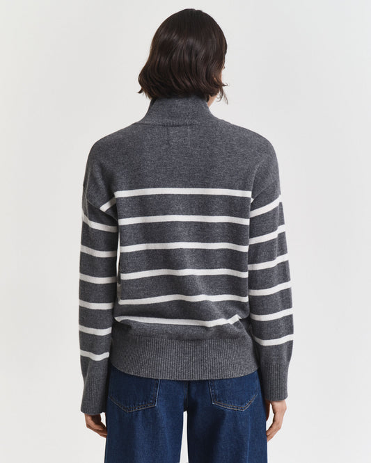 Striped Superfine Lambswool Turtleneck Sweater