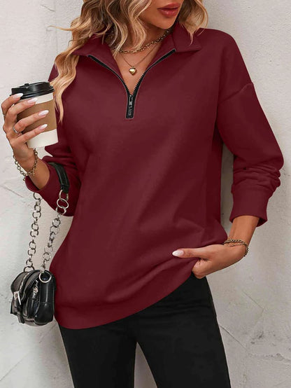 ✨Best-1 Sale Pullover✨Women Fall/Winter Zip-Up Dropped Shoulder Sweatshirt