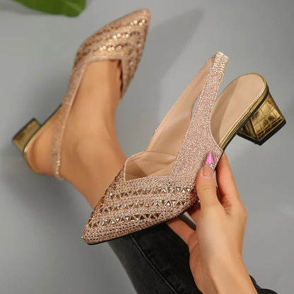 🔥Last Day Promotion 50% OFF - Women's Fashion Rhinestone High Heel Chunky Heel Sandals