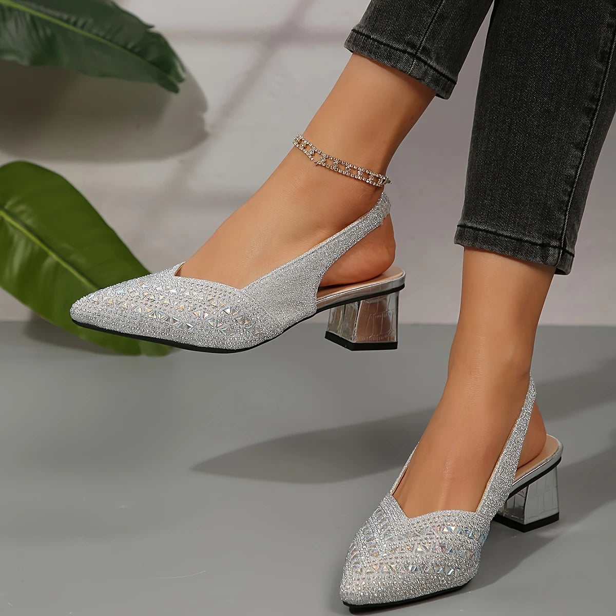 🔥Last Day Promotion 50% OFF - Women's Fashion Rhinestone High Heel Chunky Heel Sandals