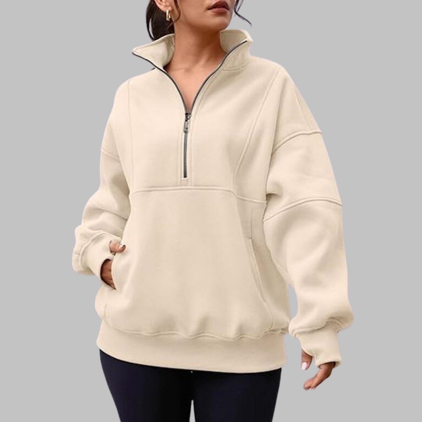 ✨Top-1 Pullover 2025✨Femme Automne/Hiver Confortable Col Demi-Zip Surdimensionné Manches Longues Sweat