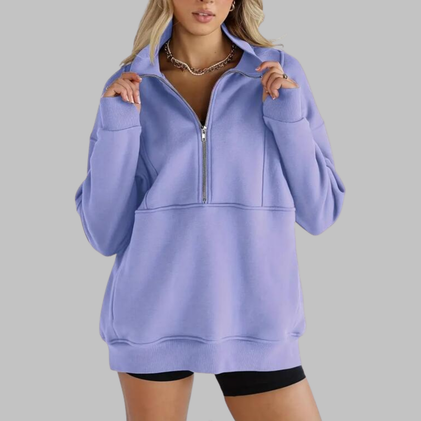 ✨Top-1 Pullover 2025✨Femme Automne/Hiver Confortable Col Demi-Zip Surdimensionné Manches Longues Sweat