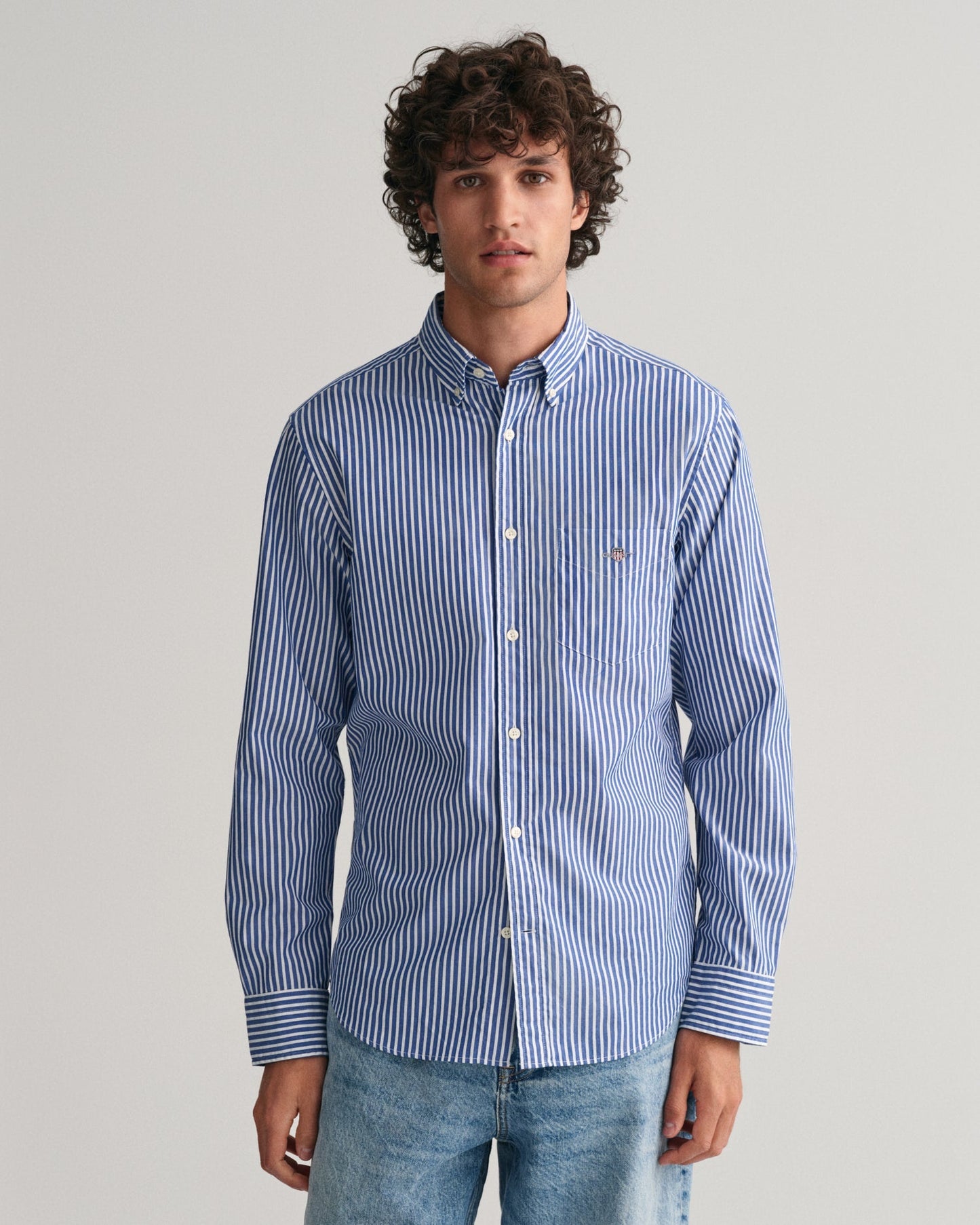 Chemise en popeline rayée coupe classique pour homme - COLLEGE BLUE 