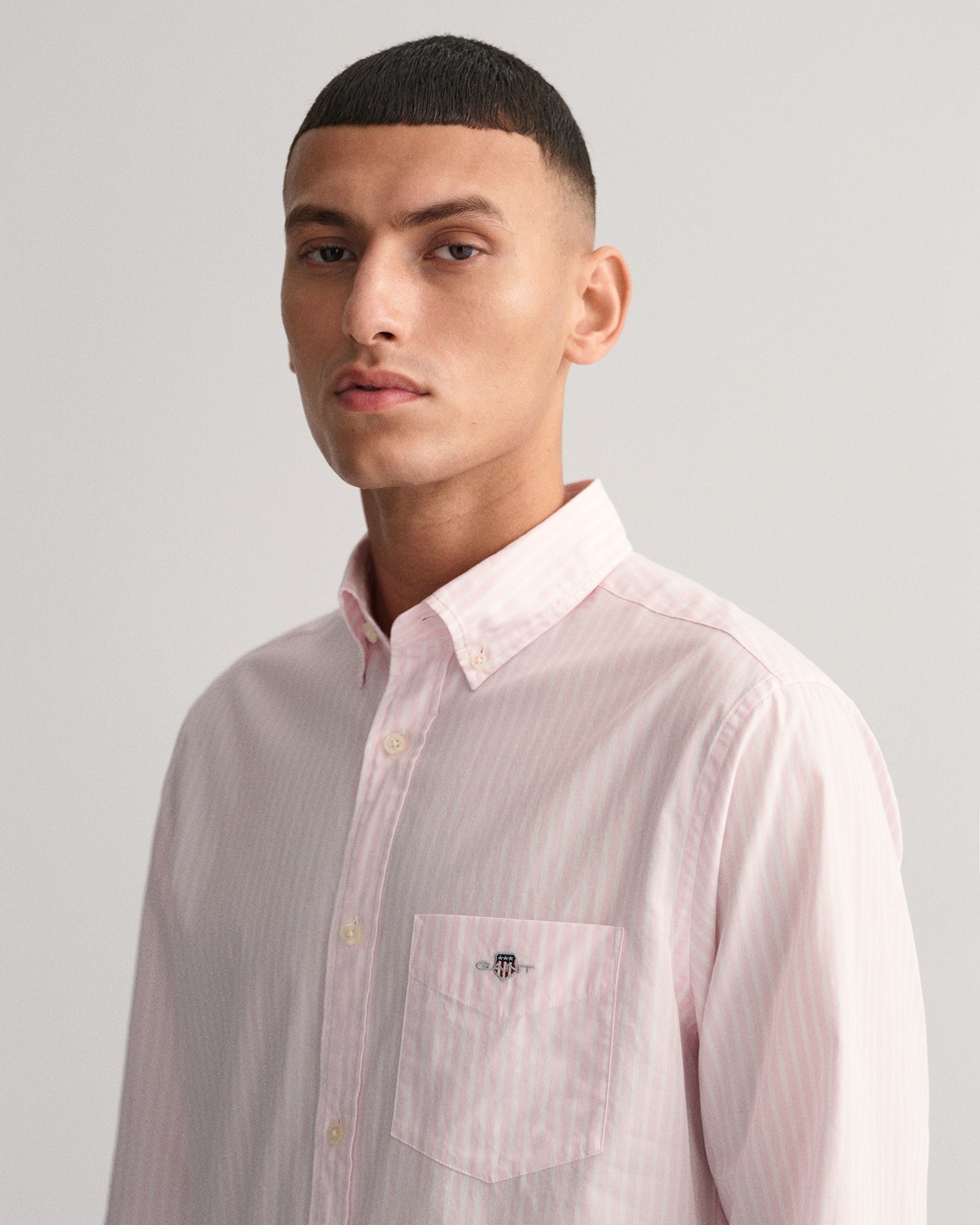 Chemise en popeline rayée coupe classique pour homme - ROSE CLAIR 