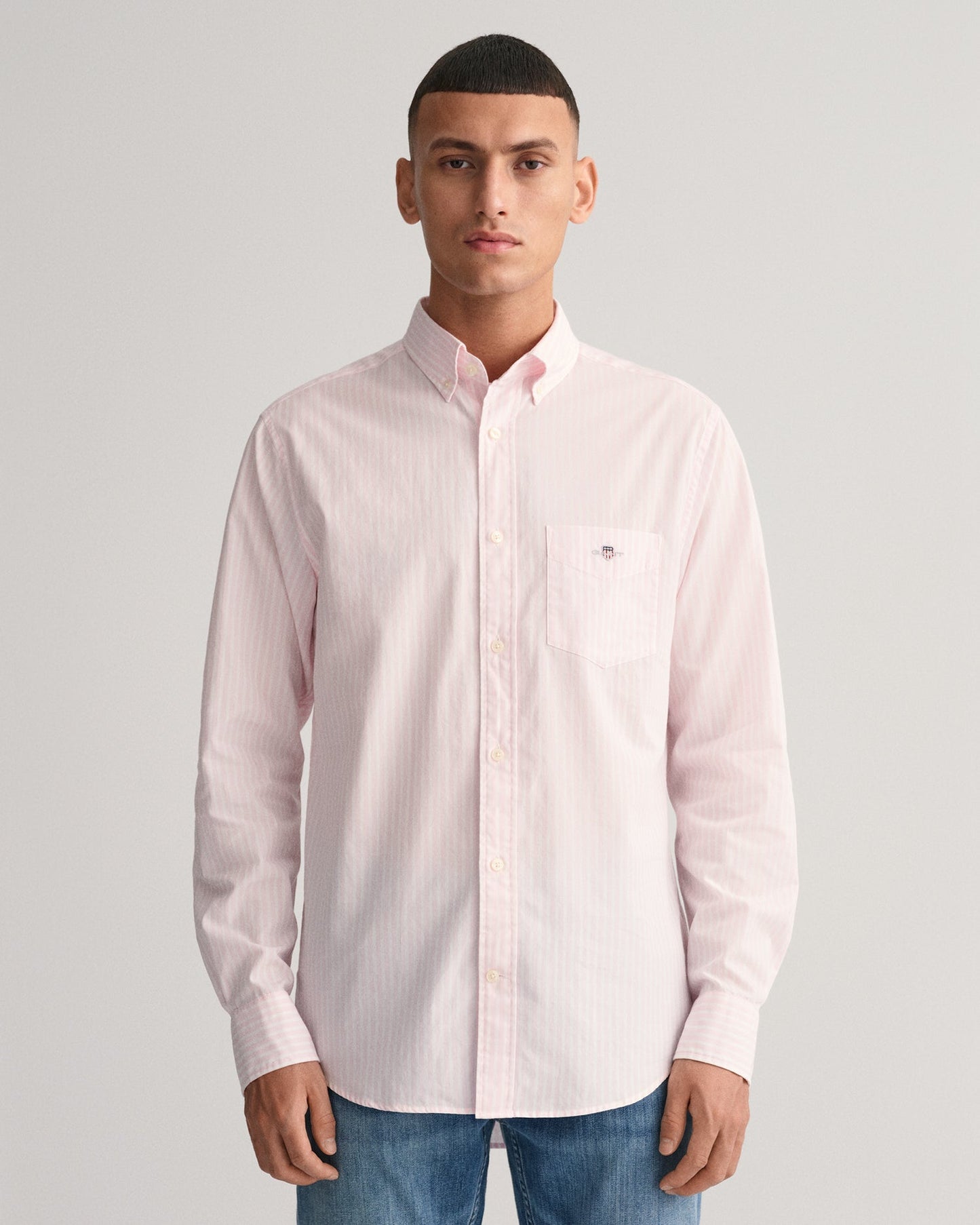Chemise en popeline rayée coupe classique pour homme - ROSE CLAIR 