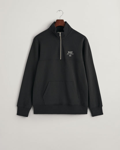 Herren-Sweatshirt mit halblangem Reißverschluss und Schriftzug – SCHWARZ 