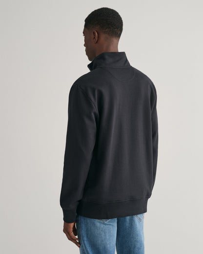 Herren-Sweatshirt mit halblangem Reißverschluss und Schriftzug – SCHWARZ 