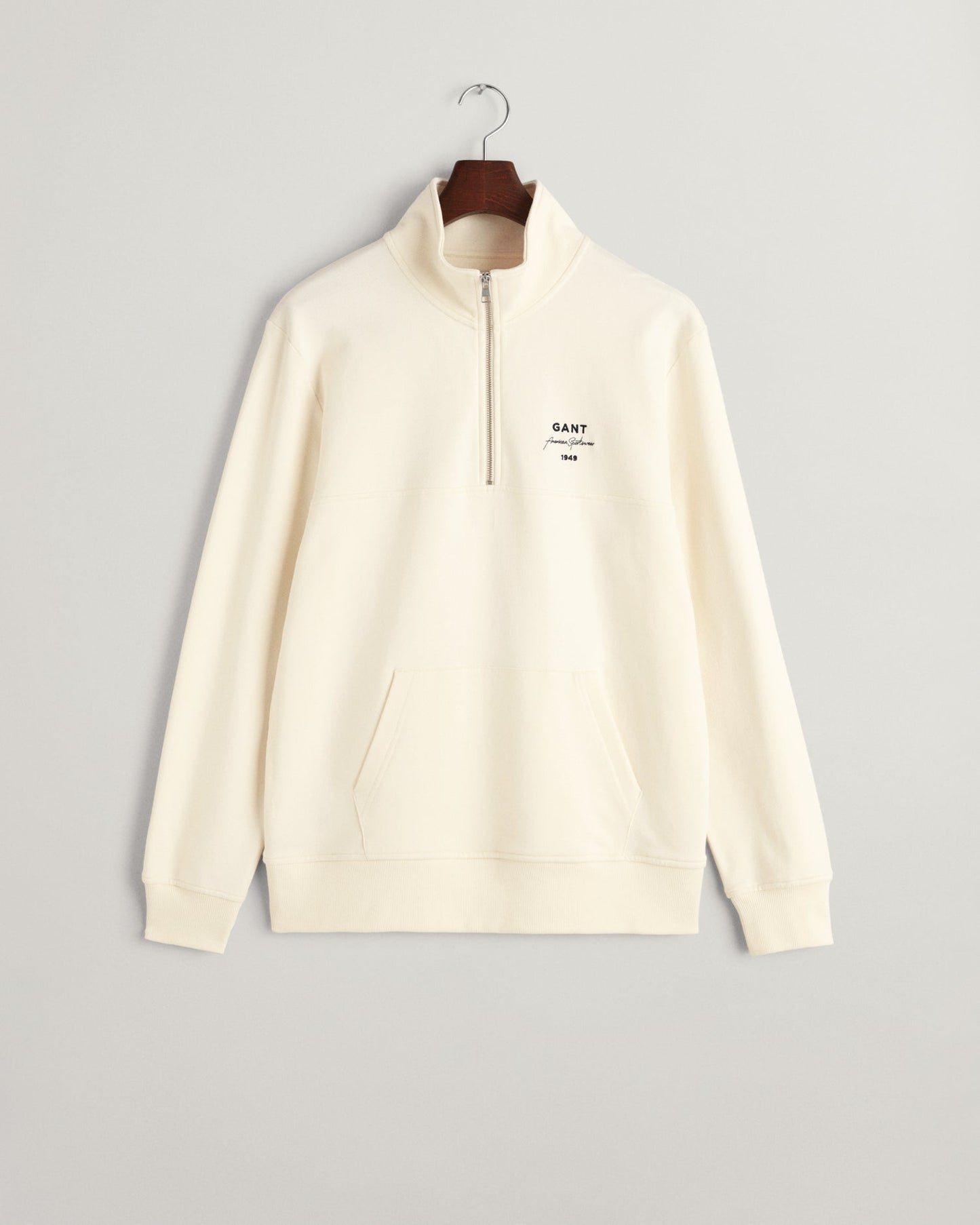 Herren-Sweatshirt mit halblangem Reißverschluss und Schriftzug – CREME 