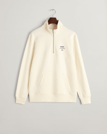 Herren-Sweatshirt mit halblangem Reißverschluss und Schriftzug – CREME 