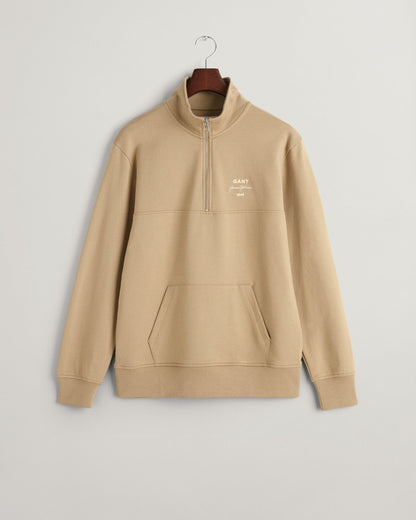 Herren-Sweatshirt mit Script-Grafik und halbem Reißverschluss – GETROCKNETES KHAKI