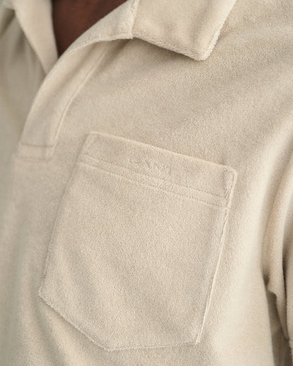 Polo piqué en tissu éponge pour homme - Beige soyeux 