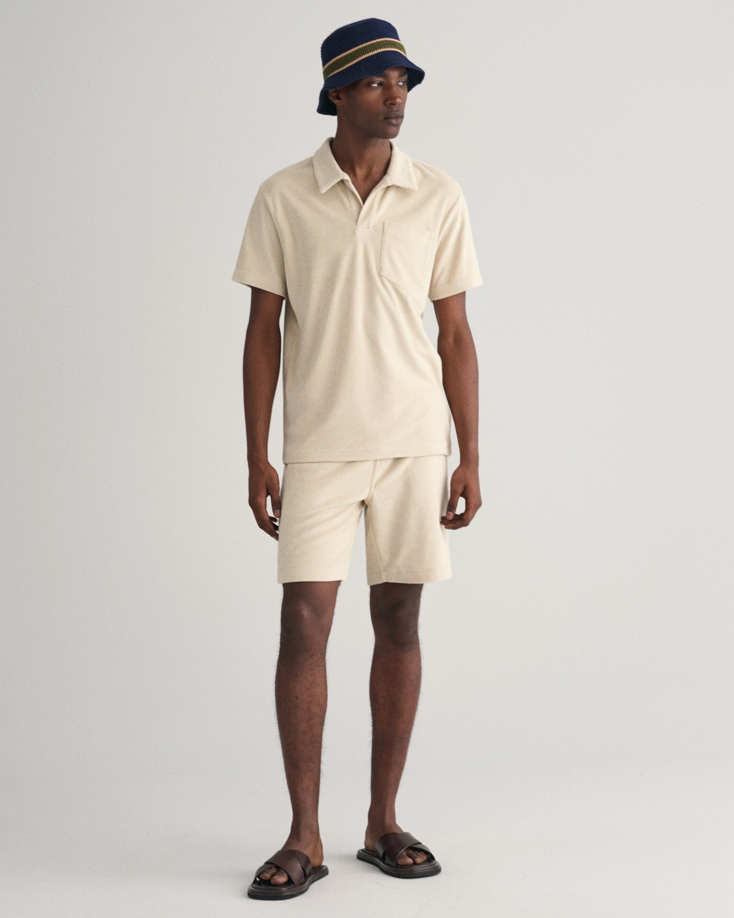 Polo piqué en tissu éponge pour homme - Beige soyeux 