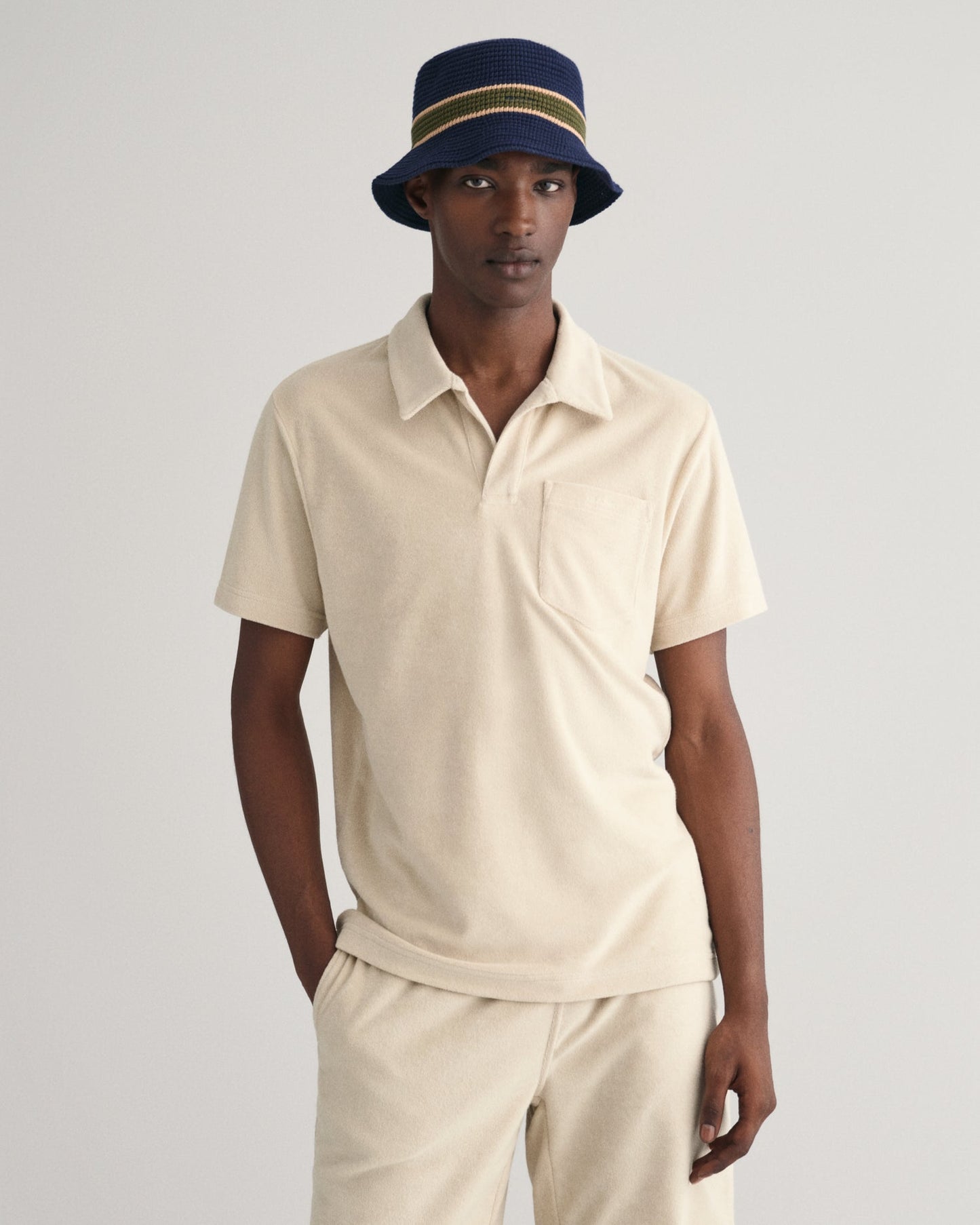 Polo piqué en tissu éponge pour homme - Beige soyeux 
