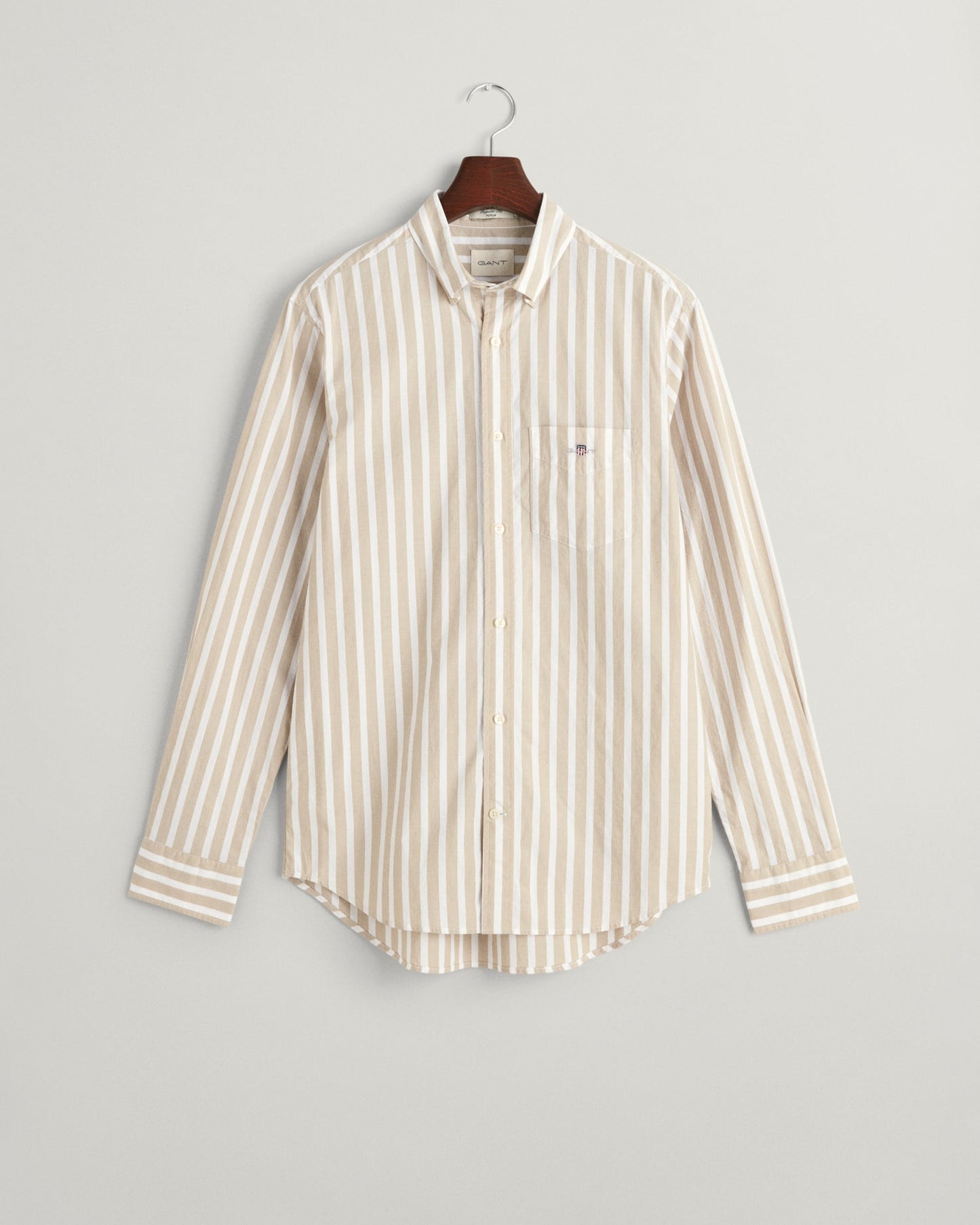 Men's Regular Fit Wide Striped Poplin Shirt - DRIED KHAKI