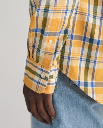 Kariertes Baumwoll-Leinen-Hemd für Herren in normaler Passform – verblasstes Orange 