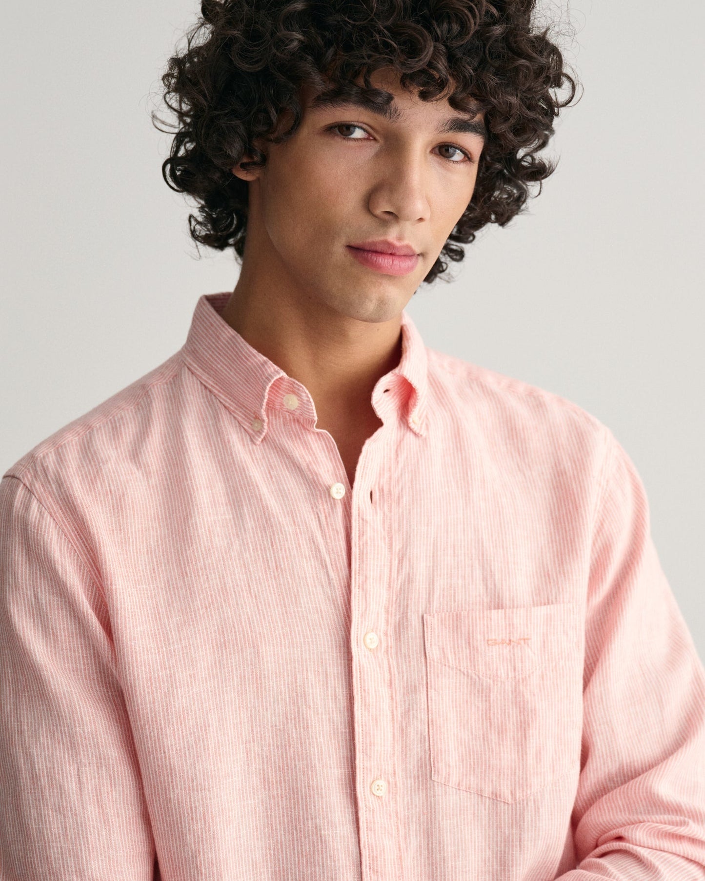 Chemise rayée en lin coupe classique pour homme - ROSE PÊCHE 
