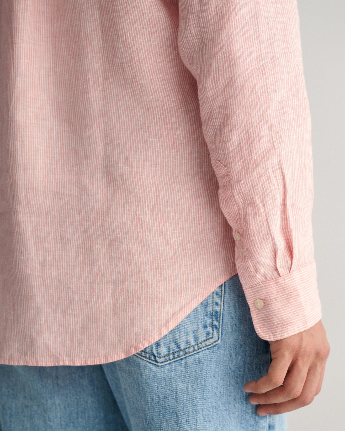 Chemise rayée en lin coupe classique pour homme - ROSE PÊCHE 