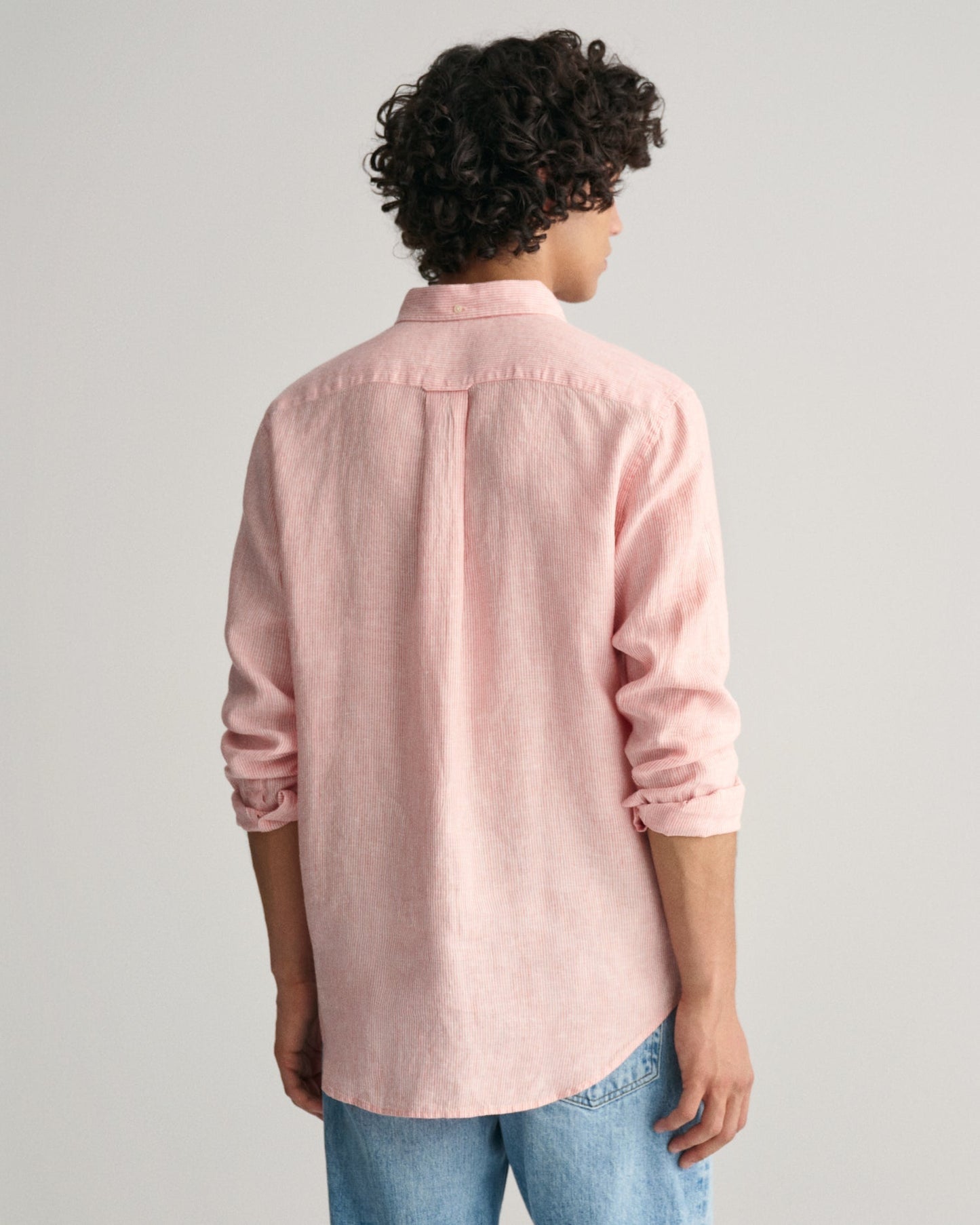 Chemise rayée en lin coupe classique pour homme - ROSE PÊCHE 