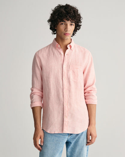 Chemise rayée en lin coupe classique pour homme - ROSE PÊCHE 