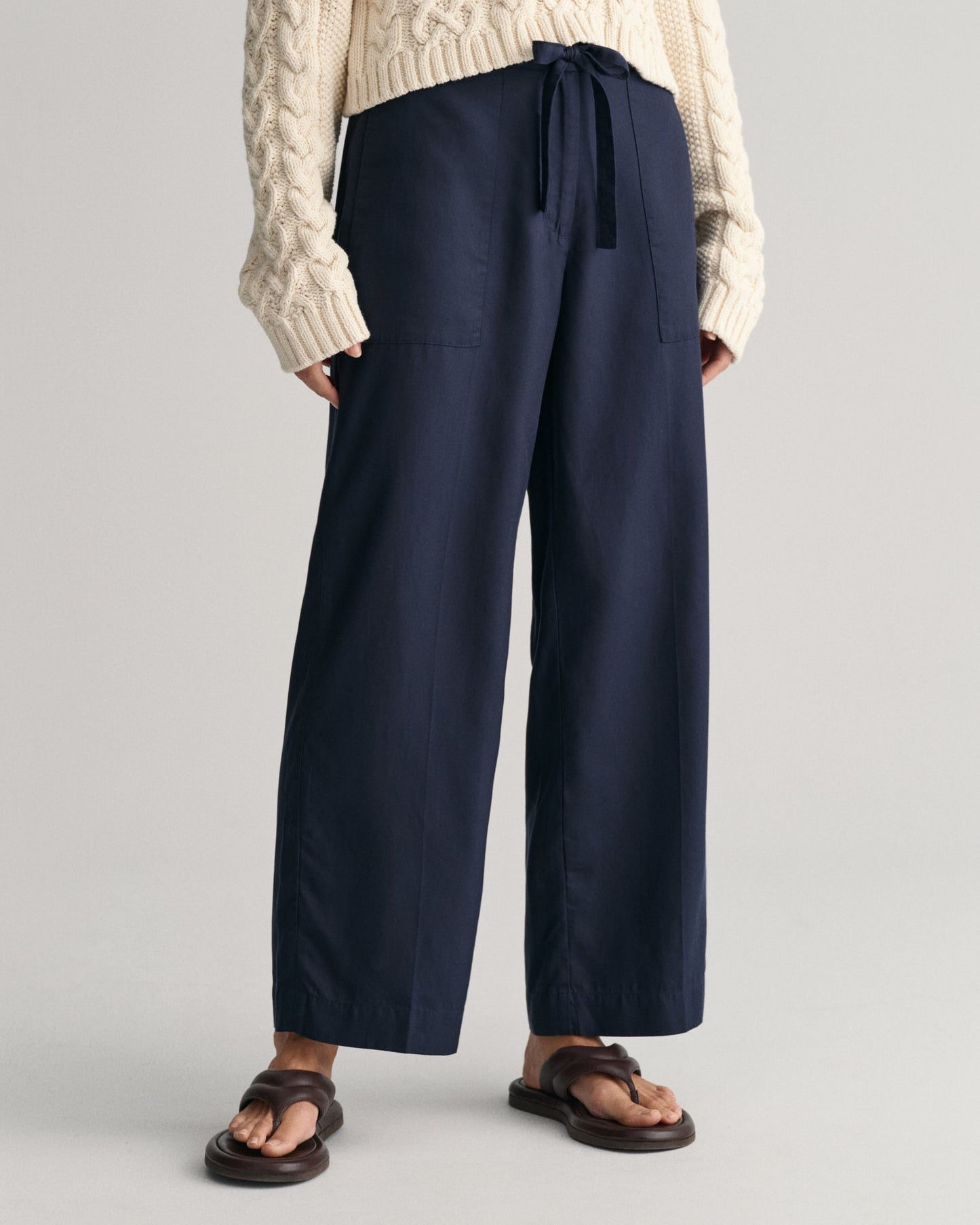 Pantalon décontracté à taille nouée pour femme - BLEU SOIR 