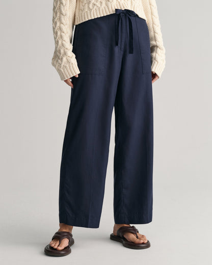 Pantalon décontracté à taille nouée pour femme - BLEU SOIR 
