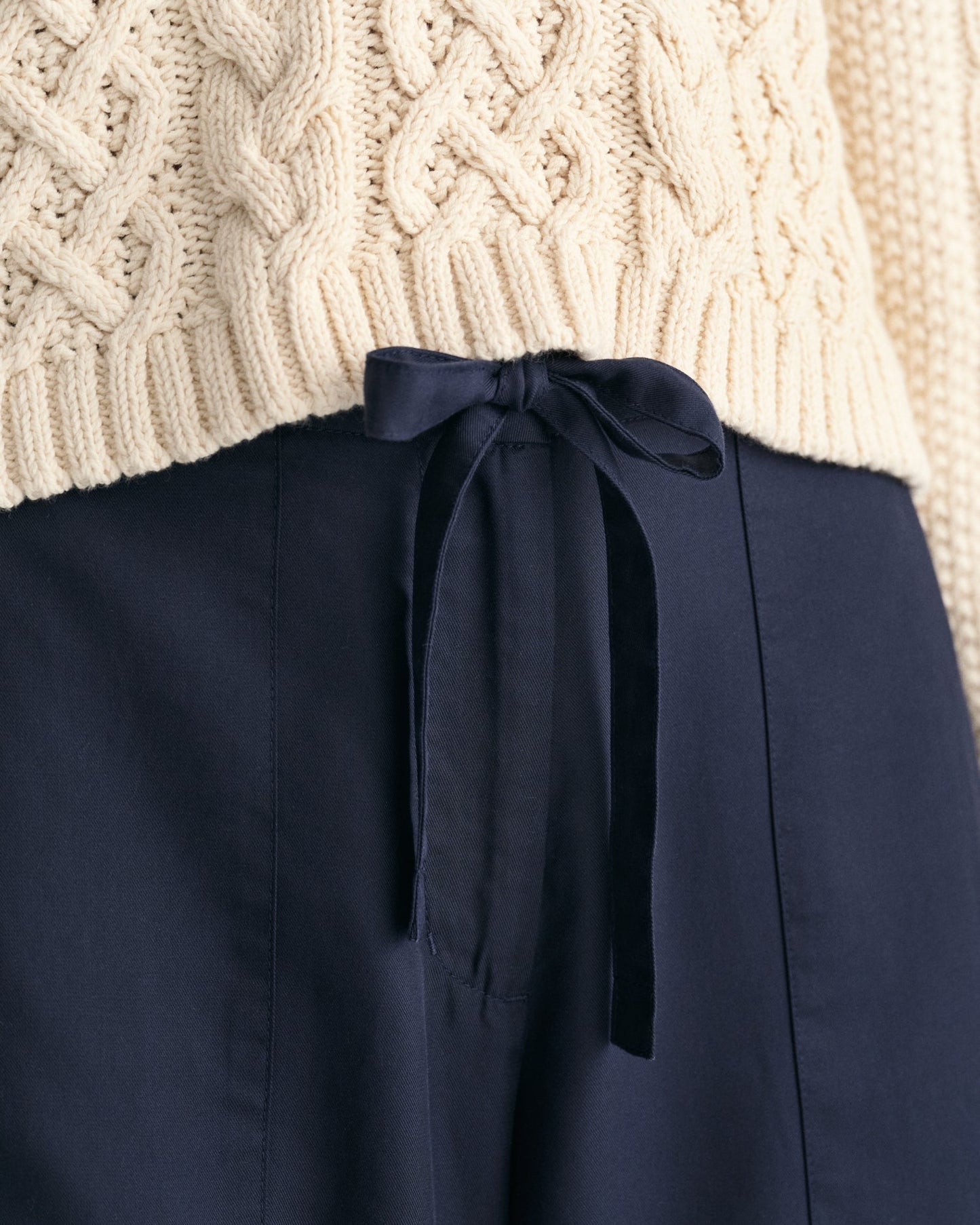 Pantalon décontracté à taille nouée pour femme - BLEU SOIR 