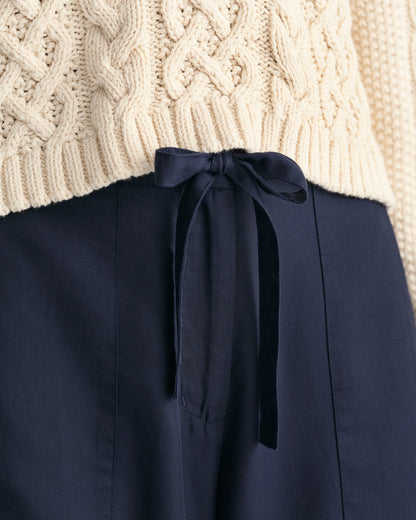 Pantalon décontracté à taille nouée pour femme - BLEU SOIR 