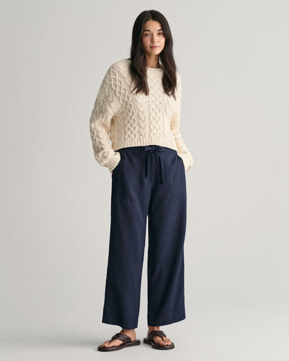 Pantalon décontracté à taille nouée pour femme - BLEU SOIR 