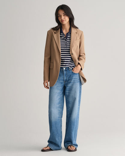 Women's Striped Shield Piqué Polo Shirt - EVENING BLUE