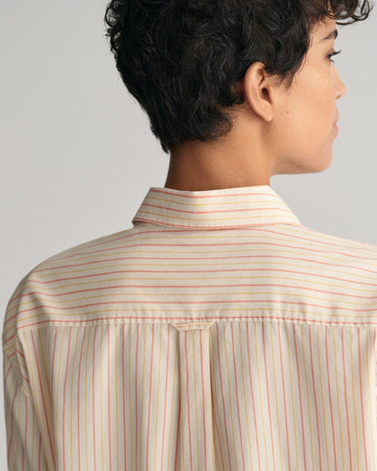 Women's Relaxed Fit Striped Poplin Shirt - PEACHY PINK