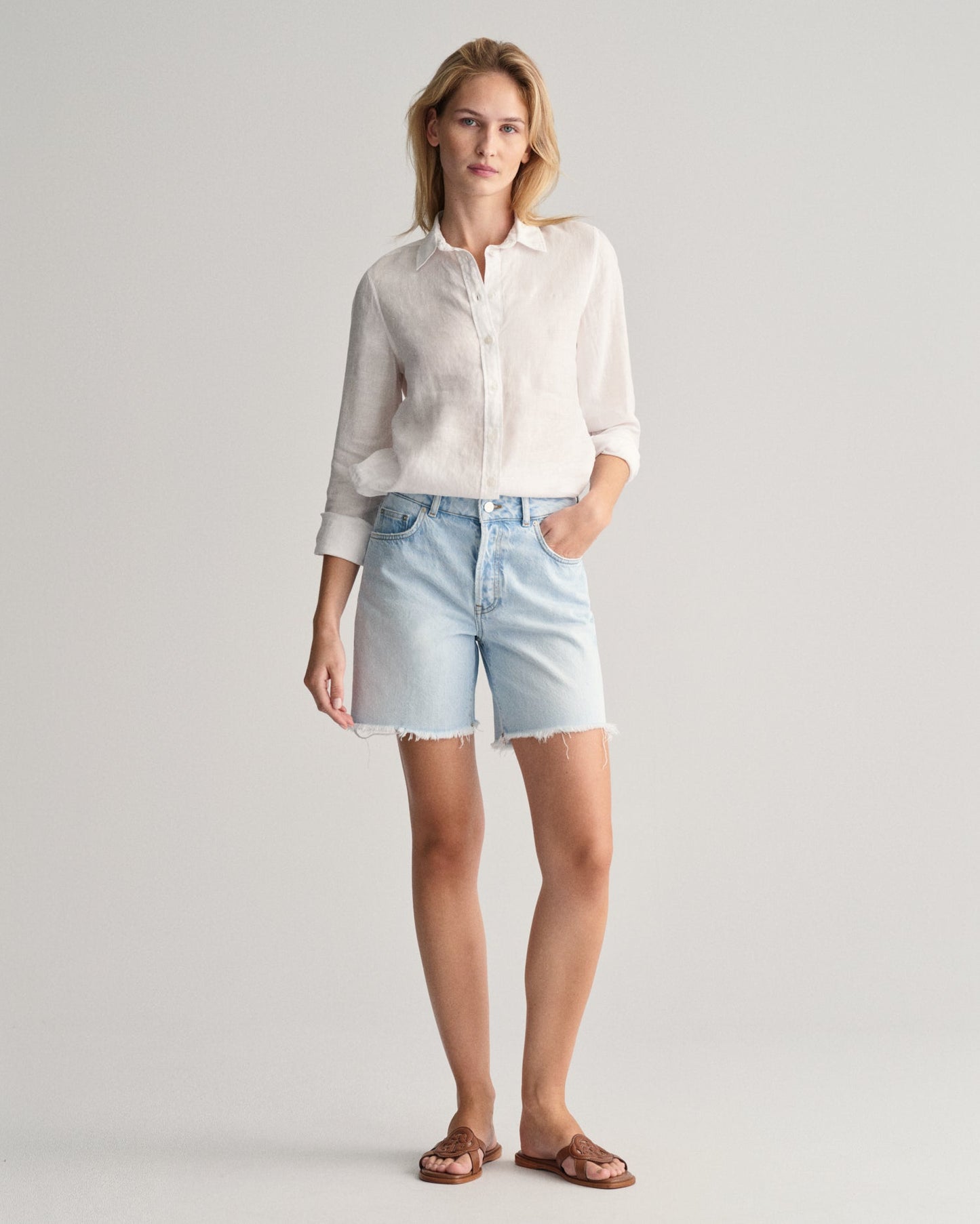 Leinen-Chambray-Hemd für Damen im Regular Fit – WEISS 