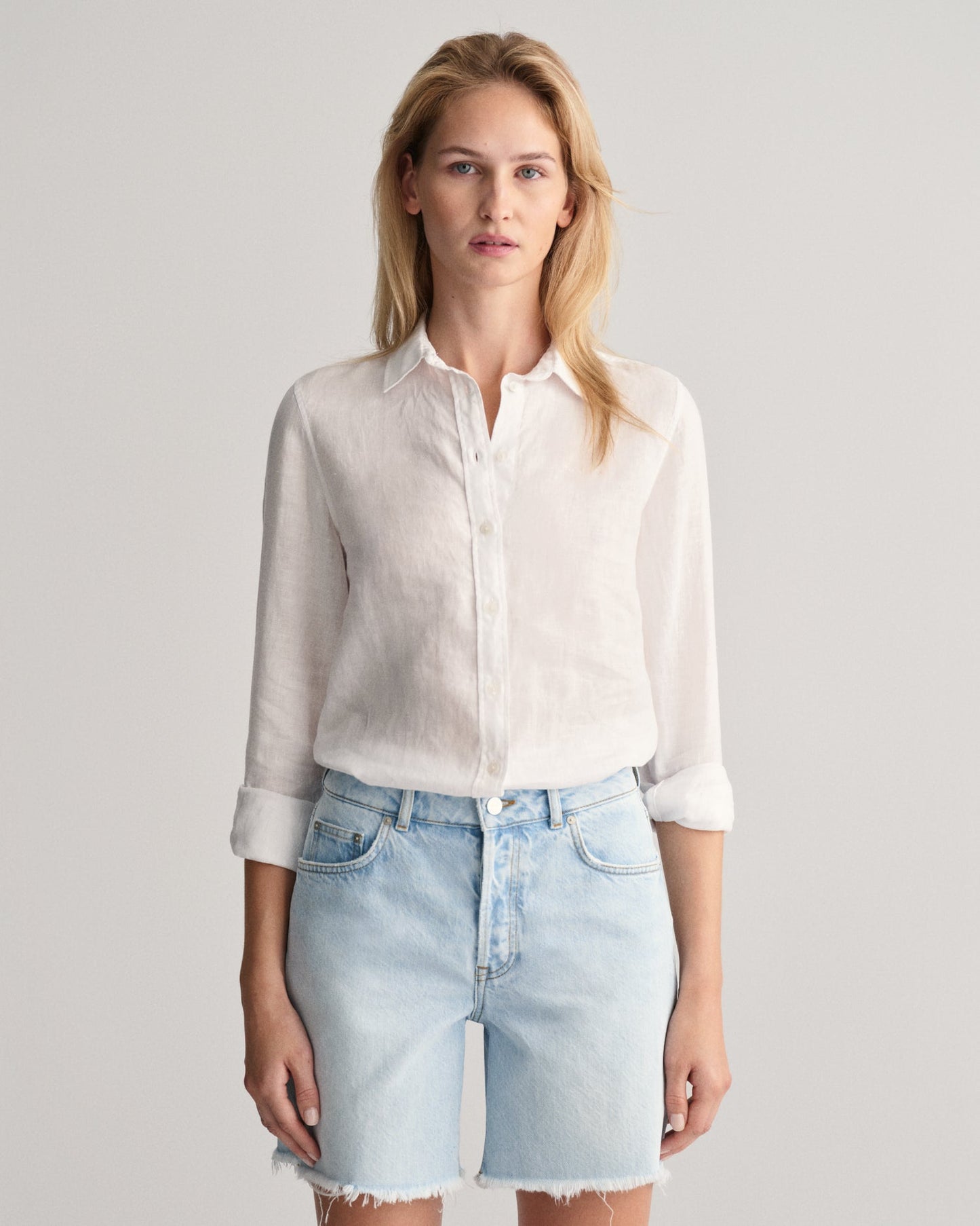 Leinen-Chambray-Hemd für Damen im Regular Fit – WEISS 
