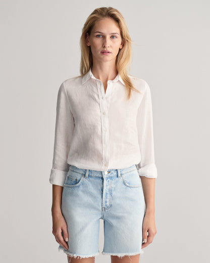 Leinen-Chambray-Hemd für Damen im Regular Fit – WEISS 