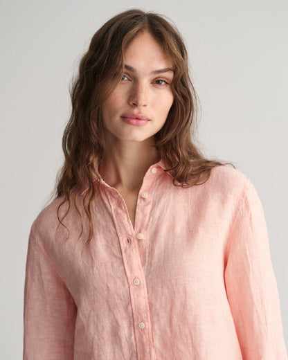 Chemise en chambray de lin coupe classique pour femme - ROSE PÊCHE 