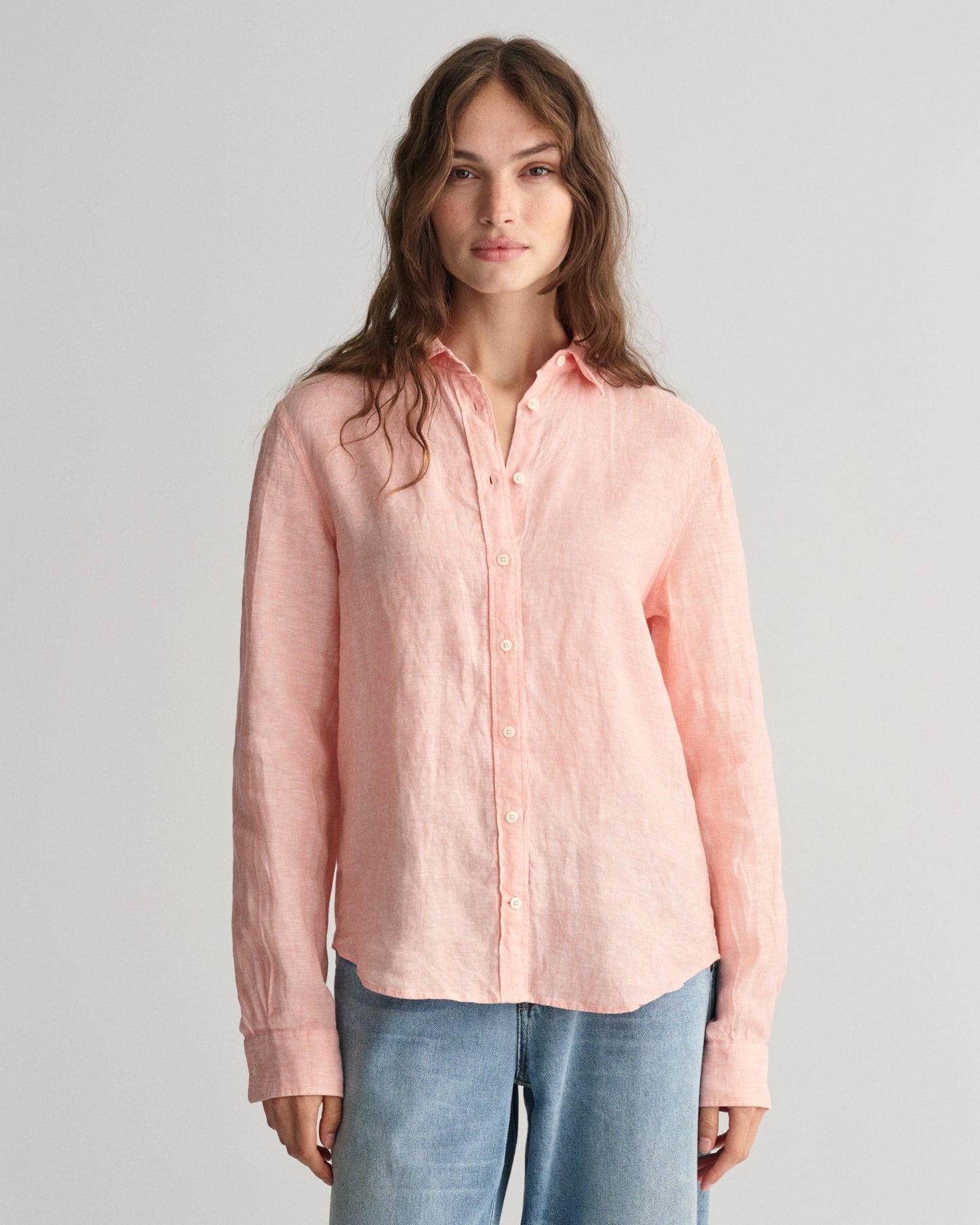Chemise en chambray de lin coupe classique pour femme - ROSE PÊCHE 