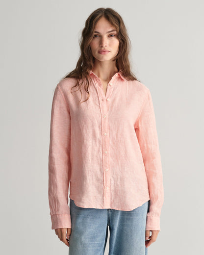 Chemise en chambray de lin coupe classique pour femme - ROSE PÊCHE 