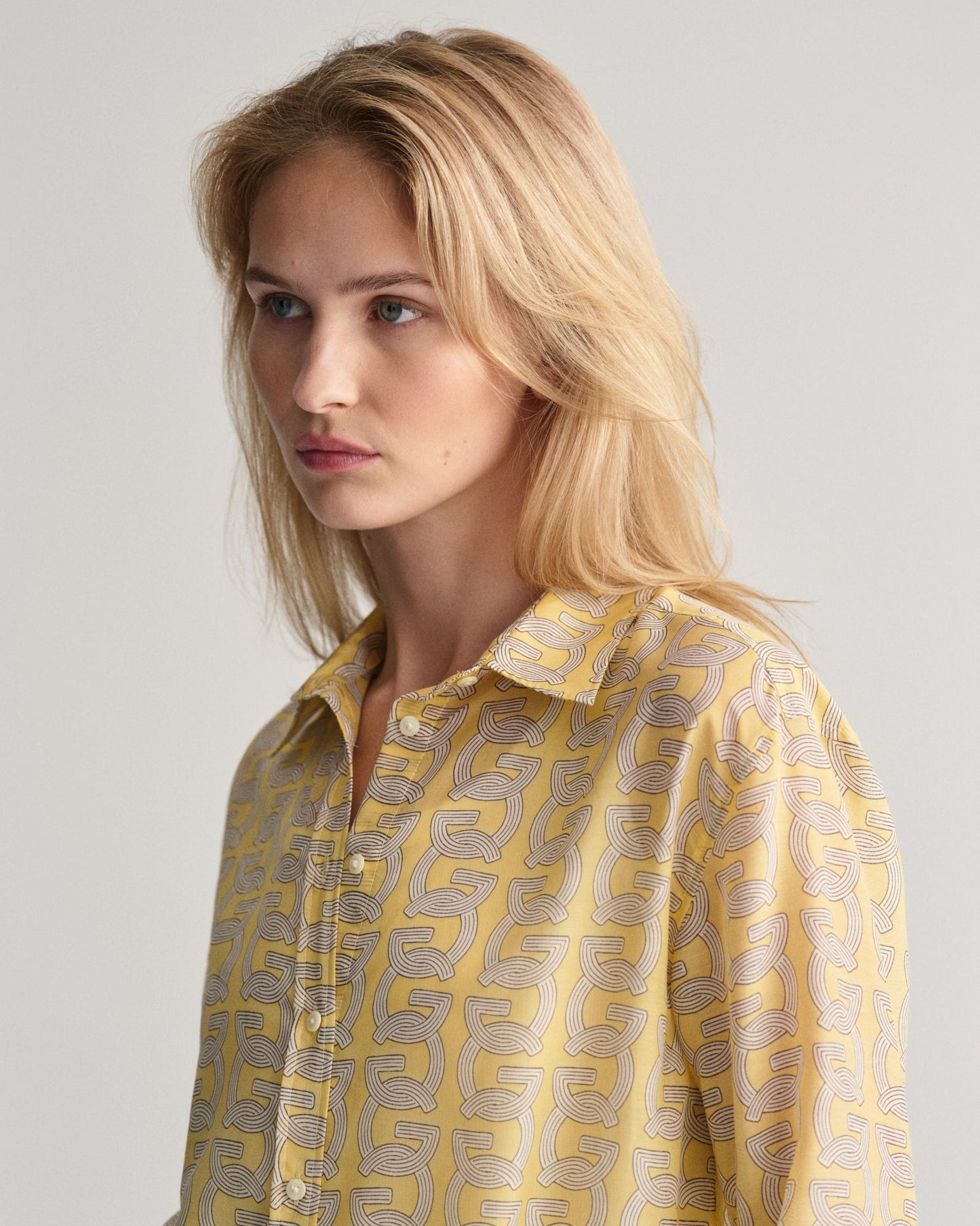 Chemise décontractée en coton et soie à motif G pour femme - Jaune poudré 