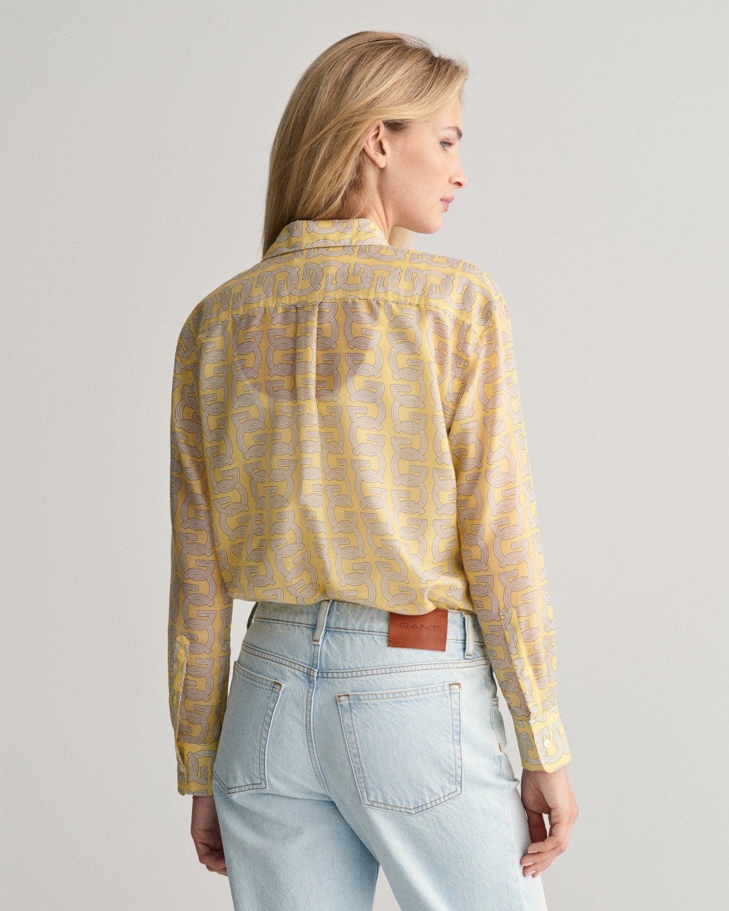 Chemise décontractée en coton et soie à motif G pour femme - Jaune poudré 
