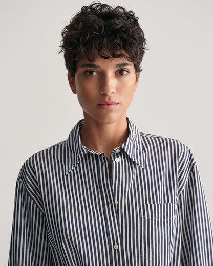 Robe chemise en popeline rayée pour femme - BLEU CLASSIQUE 