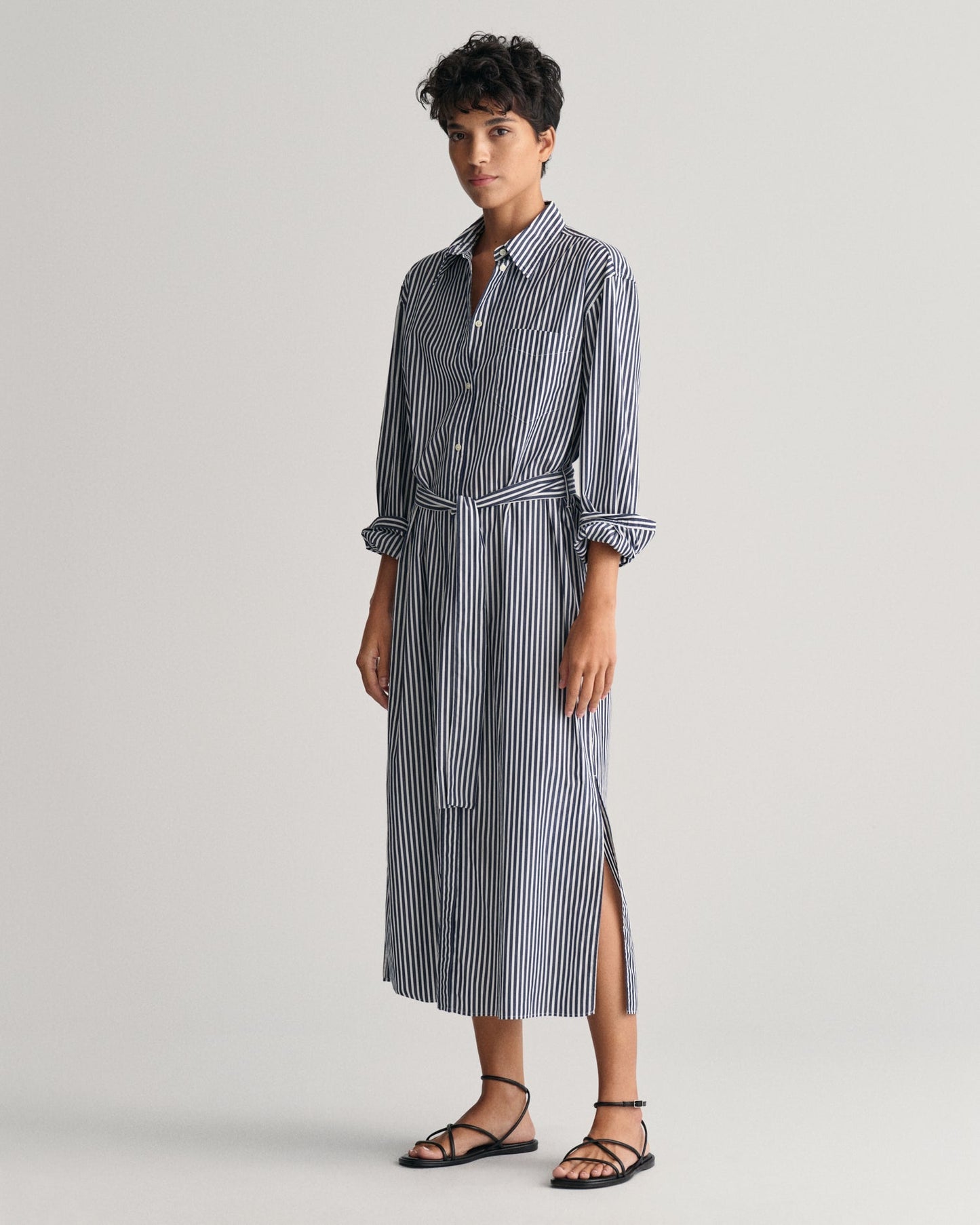 Robe chemise en popeline rayée pour femme - BLEU CLASSIQUE 